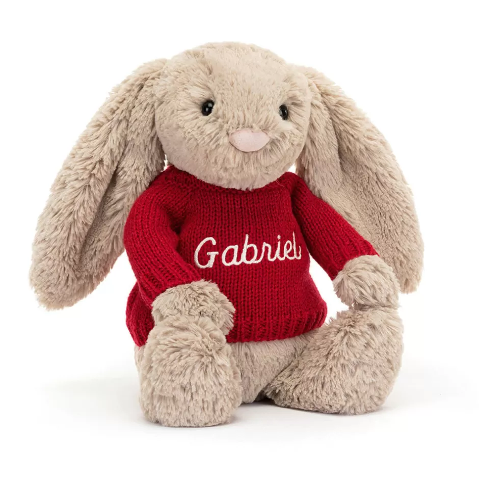 Jellycat Personalised Baby | Personalised Jumpers<Bashful Beige Bunny With Personalised Red Jumper