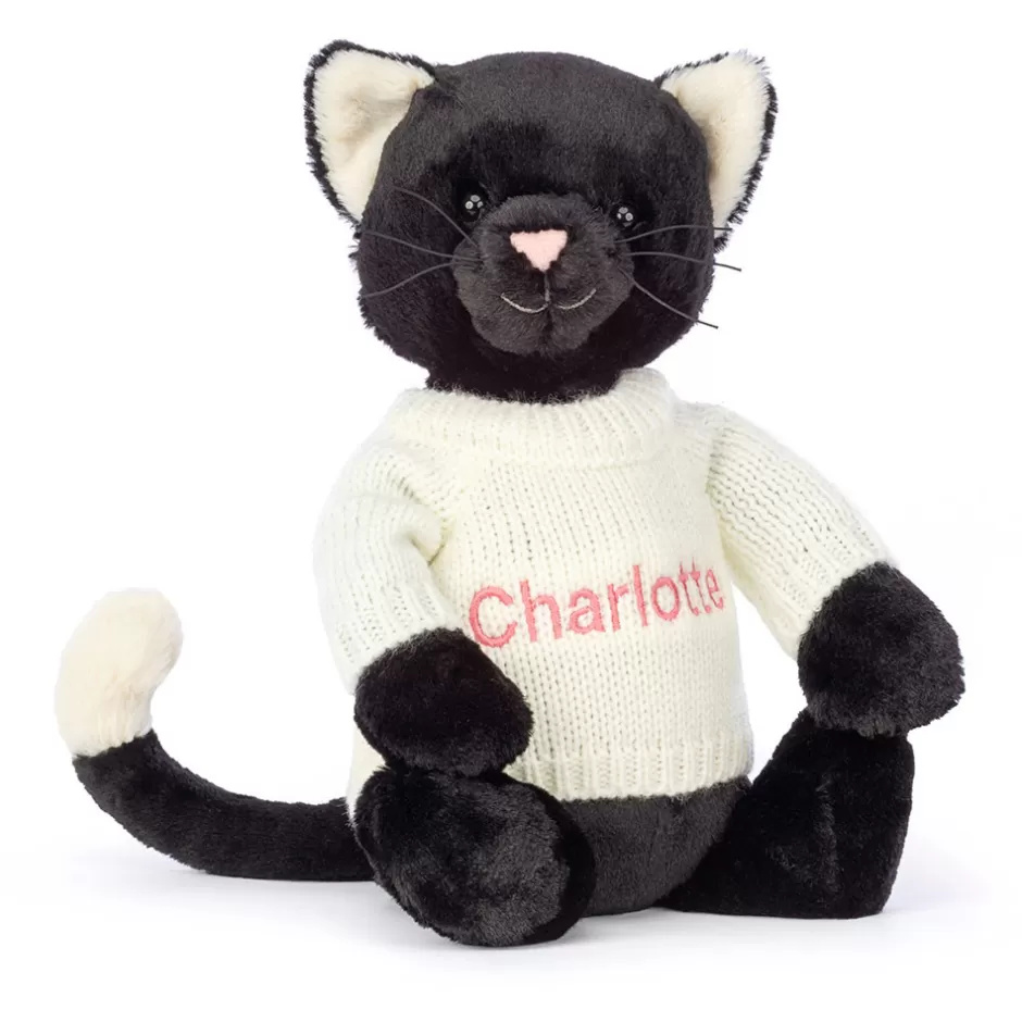 Jellycat Personalised Jumpers<Bashful Black Kitten With Personalised Cream Jumper