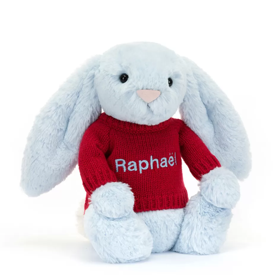 Jellycat Personalised Baby | Personalised Jumpers<Bashful Blue Bunny With Personalised Red Jumper