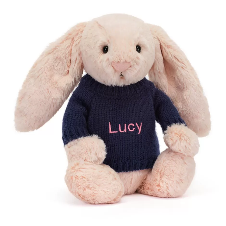 Jellycat Personalised Baby | Personalised Jumpers<Bashful Blush Bunny With Personalised Navy Jumper