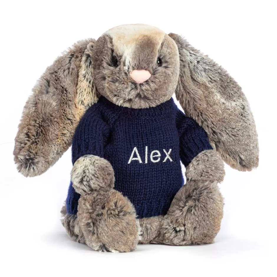 Jellycat Personalised Jumpers | Bashful Bunnies<Bashful Cottontail Bunny With Personalised Navy Jumper