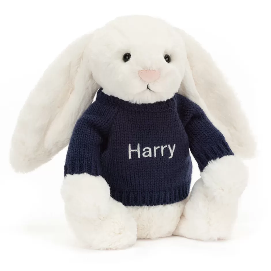 Jellycat Personalised Jumpers | Bashful Bunnies<Bashful Cream Bunny With Personalised Navy Jumper