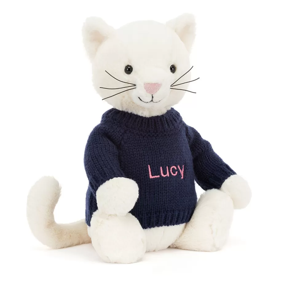 Jellycat Personalised Jumpers | Personalised Gifts<Bashful Cream Kitten With Personalised Navy Jumper