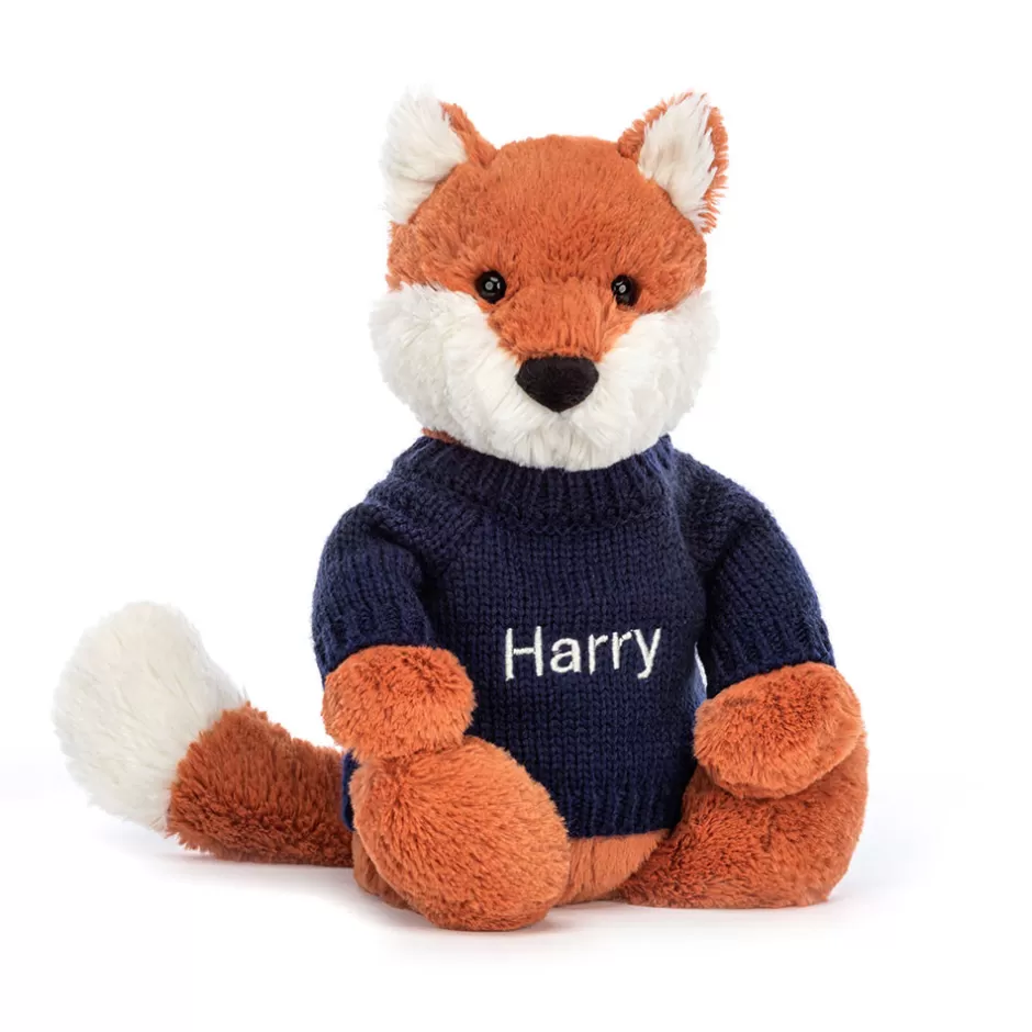 Jellycat Personalised Jumpers<Bashful Fox Cub With Personalised Navy Jumper