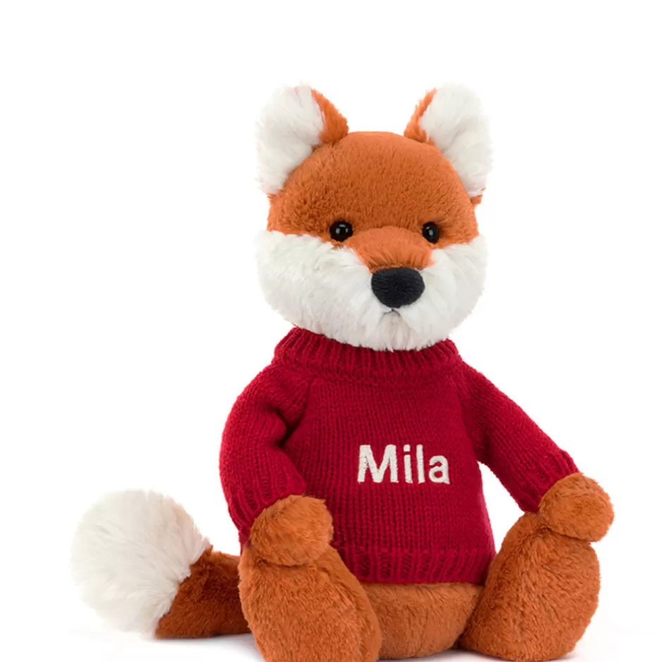 Jellycat Personalised Jumpers<Bashful Fox Cub With Personalised Red Jumper