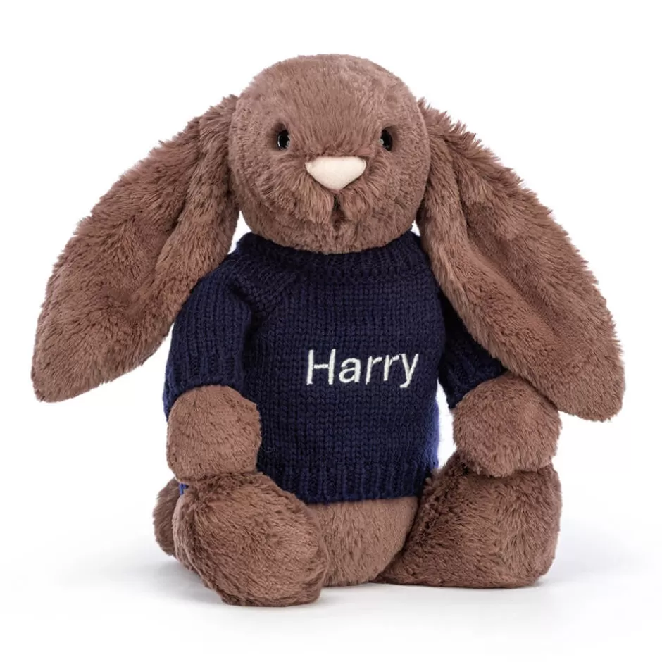 Jellycat Personalised Jumpers | Bashful Bunnies<Bashful Fudge Bunny With Personalised Navy Jumper