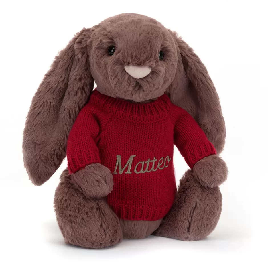 Jellycat Personalised Jumpers | Bashful Bunnies<Bashful Fudge Bunny With Personalised Red Jumper