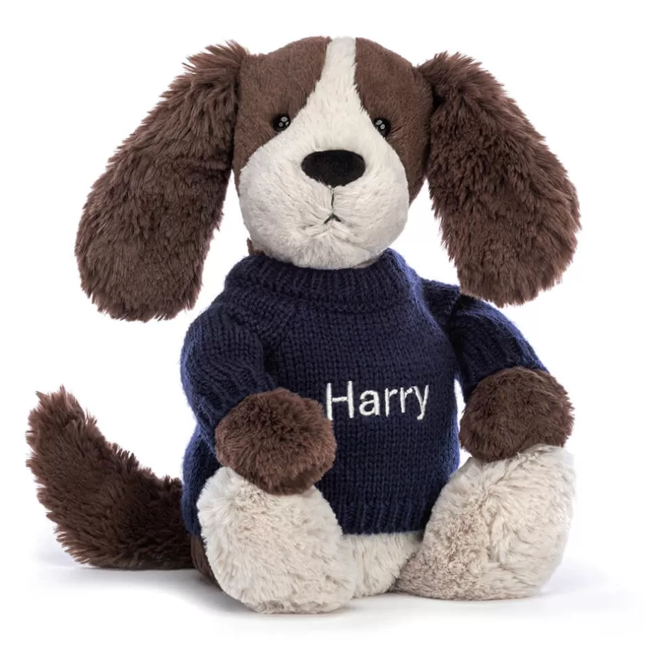 Jellycat Personalised Jumpers<Bashful Fudge Puppy With Personalised Navy Jumper