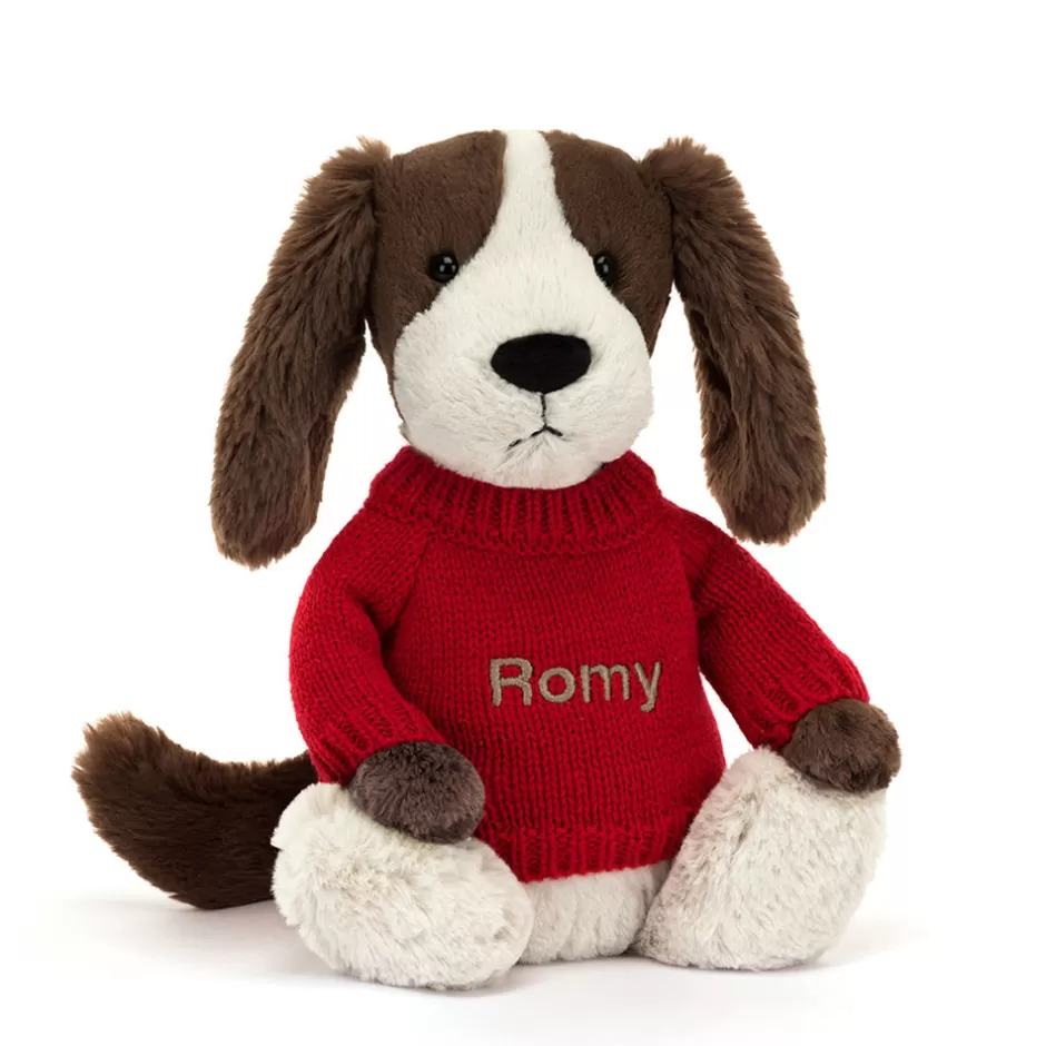 Jellycat Personalised Jumpers<Bashful Fudge Puppy With Personalised Red Jumper