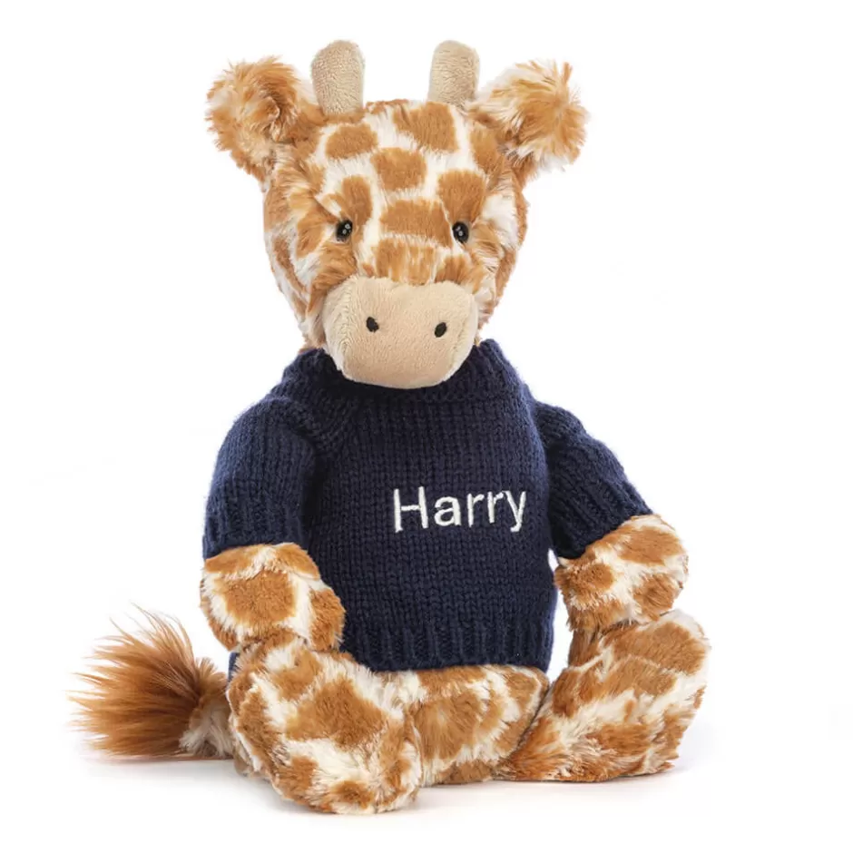 Jellycat Personalised Jumpers | Personalised Gifts<Bashful Giraffe With Personalised Navy Jumper