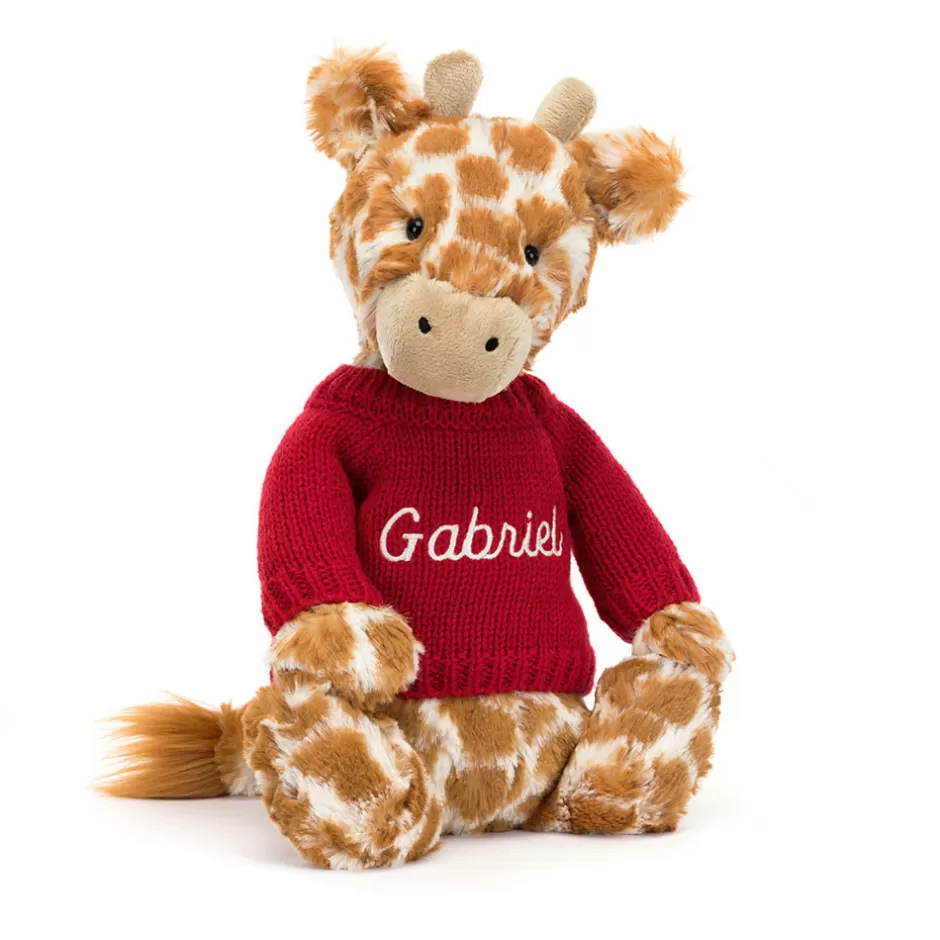 Jellycat Personalised Jumpers | Personalised Gifts<Bashful Giraffe With Personalised Red Jumper