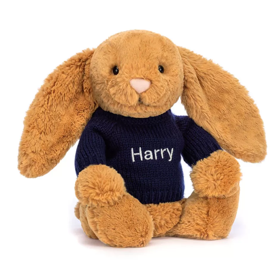 Jellycat Personalised Jumpers | Bashful Bunnies<Bashful Golden Bunny With Personalised Navy Jumper