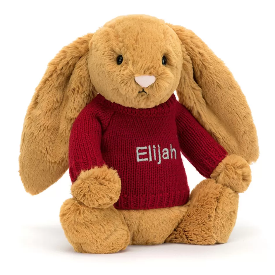 Jellycat Personalised Jumpers | Bashful Bunnies<Bashful Golden Bunny With Personalised Red Jumper