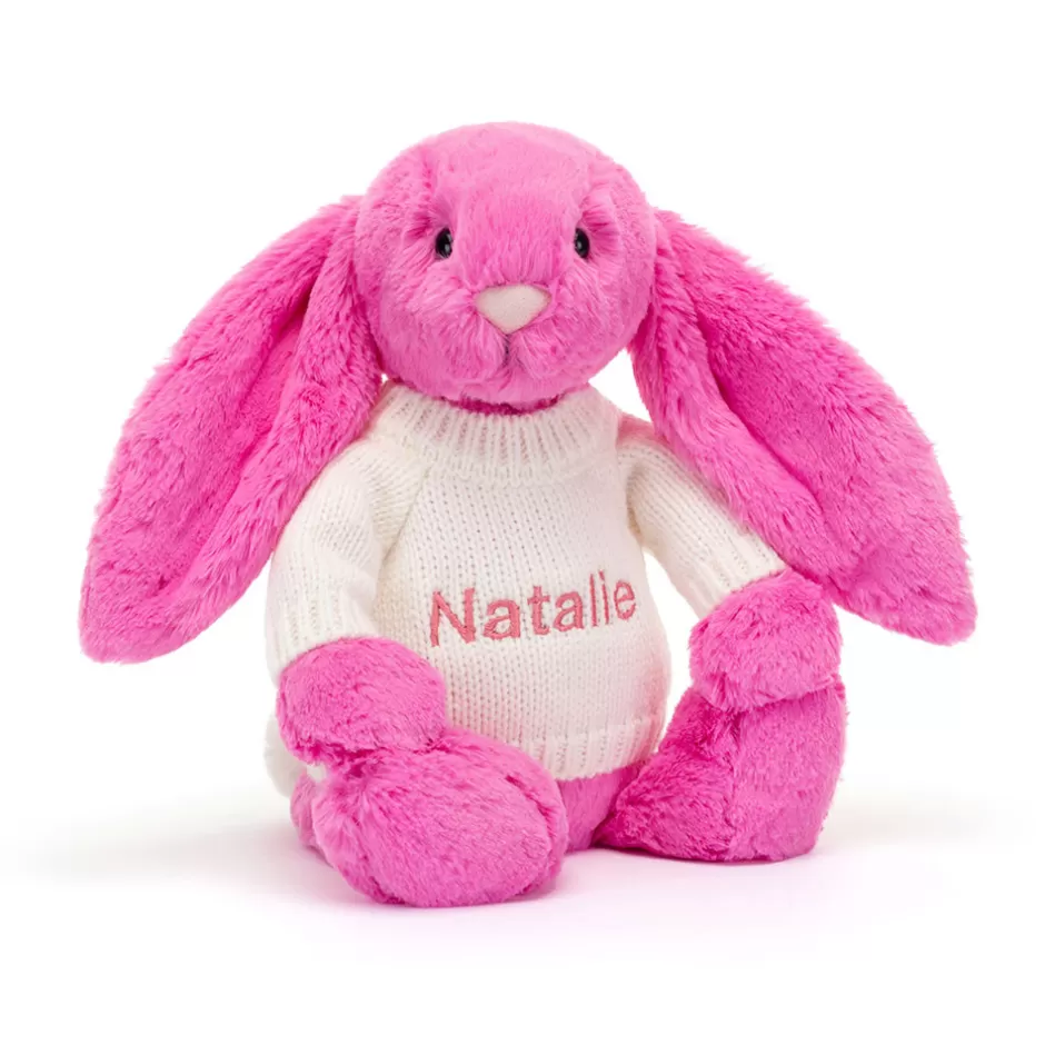 Jellycat Personalised Jumpers | Bashful Bunnies<Bashful Hot Pink Bunny With Personalised Cream Jumper