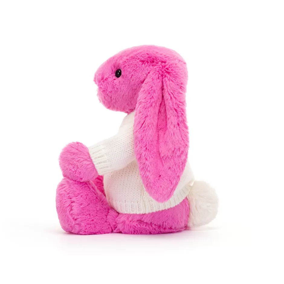 Jellycat Personalised Jumpers | Bashful Bunnies<Bashful Hot Pink Bunny With Personalised Cream Jumper