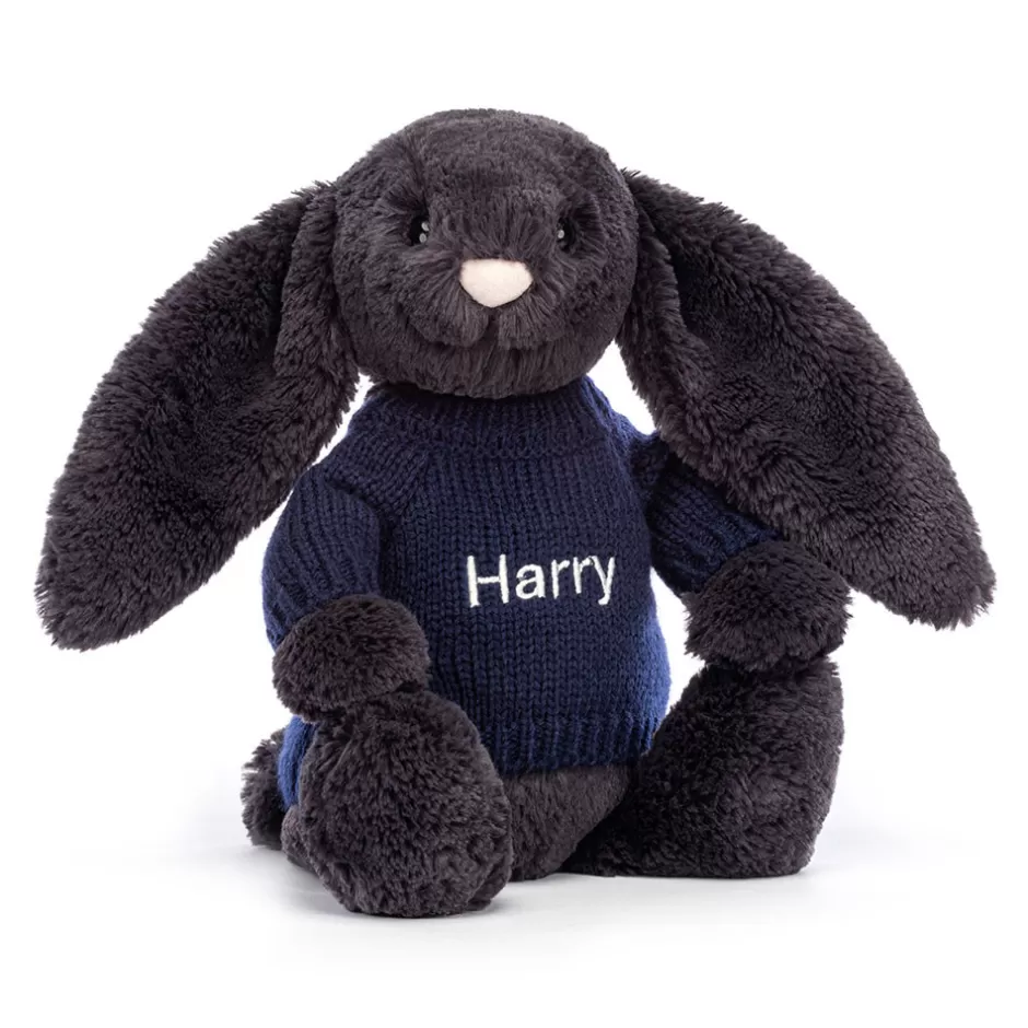 Jellycat Personalised Jumpers | Bashful Bunnies<Bashful Inky Bunny With Personalised Navy Jumper