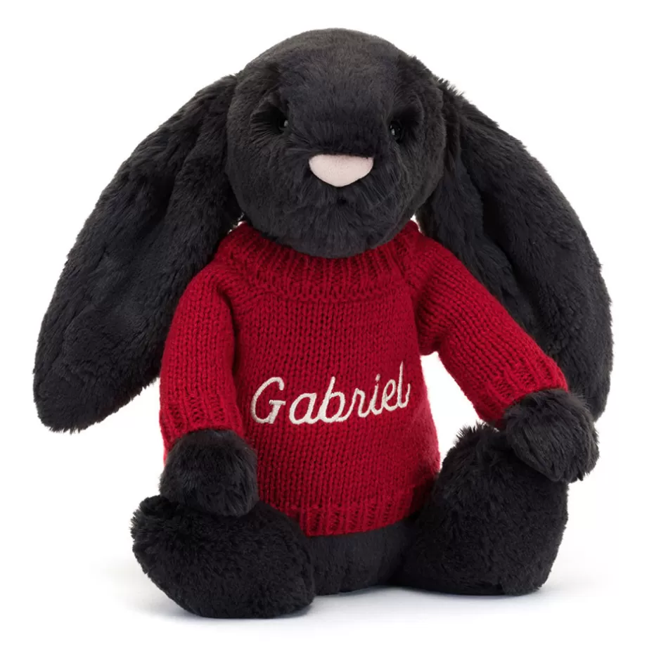 Jellycat Personalised Jumpers | Bashful Bunnies<Bashful Inky Bunny With Personalised Red Jumper