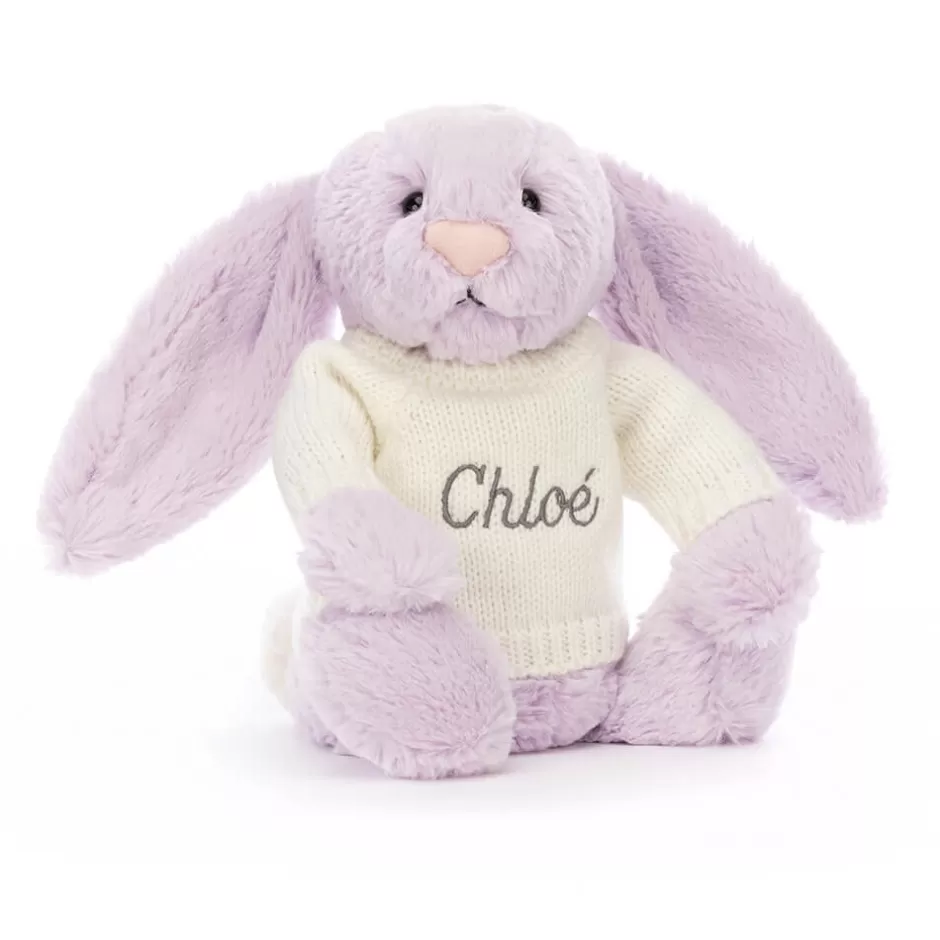 Jellycat Personalised Jumpers | Bashful Bunnies<Bashful Lilac Bunny With Personalised Cream Jumper