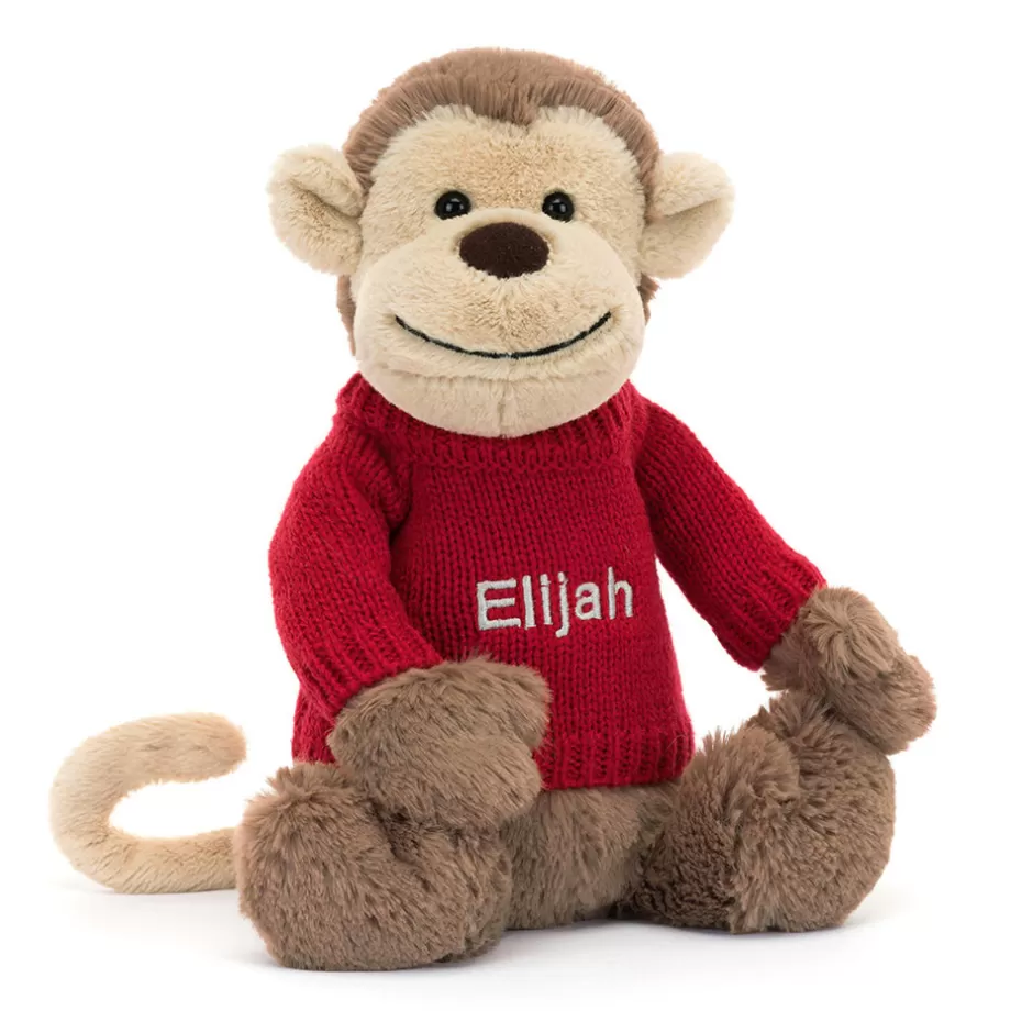 Jellycat Personalised Jumpers<Bashful Monkey With Personalised Red Jumper