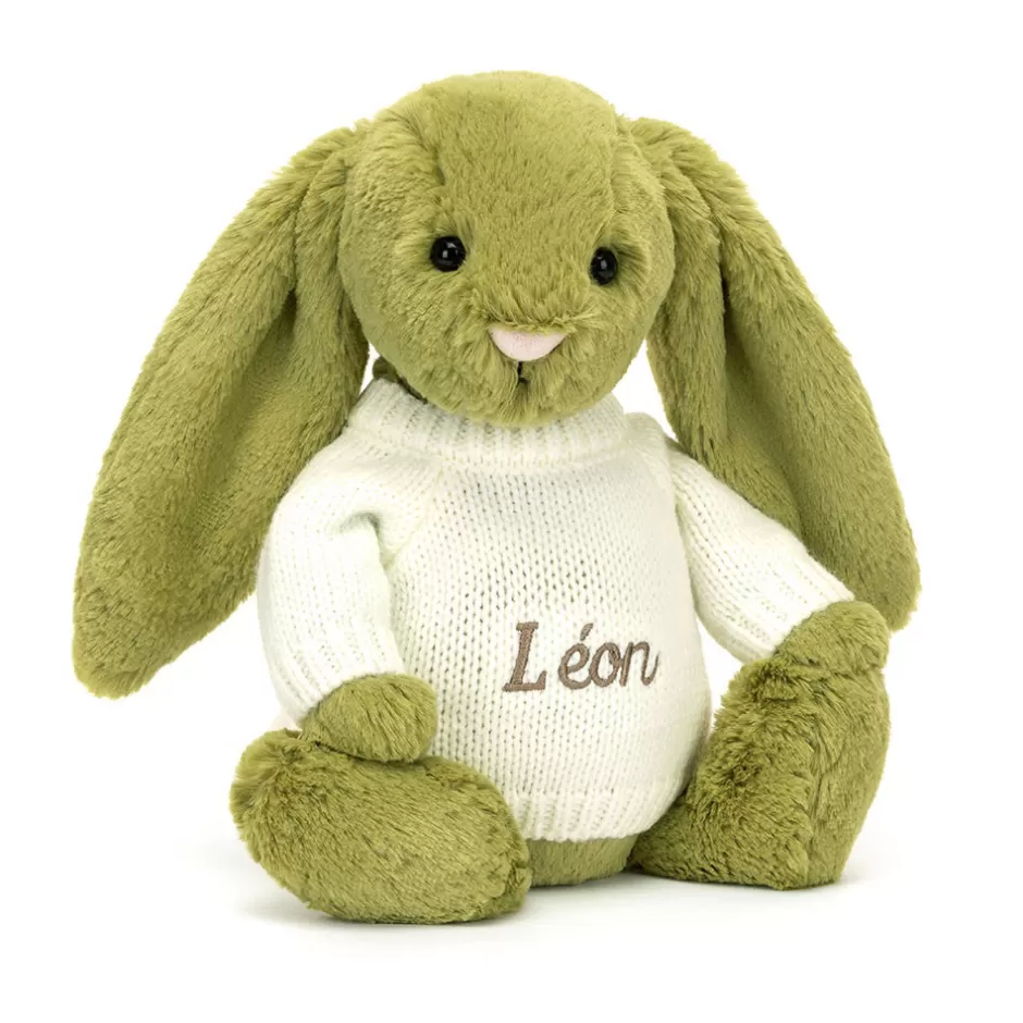 Jellycat Personalised Jumpers | Bashful Bunnies<Bashful Moss Bunny With Personalised Cream Jumper