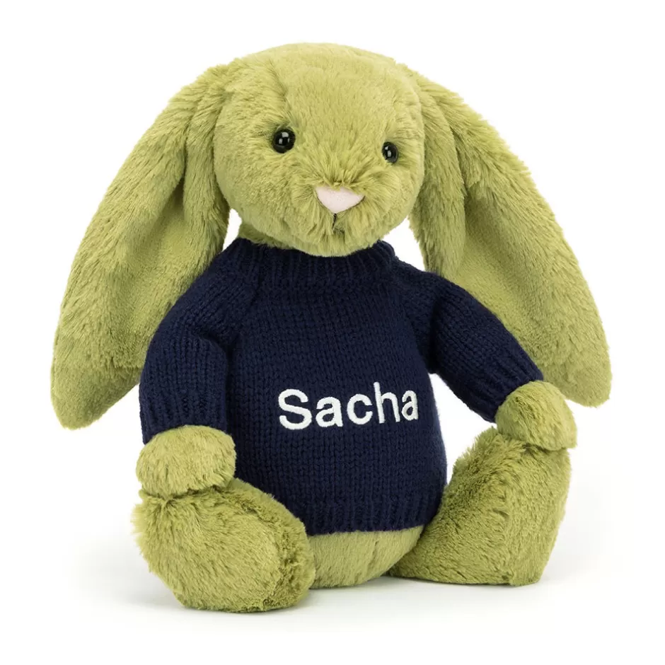 Jellycat Personalised Jumpers | Bashful Bunnies<Bashful Moss Bunny With Personalised Navy Jumper