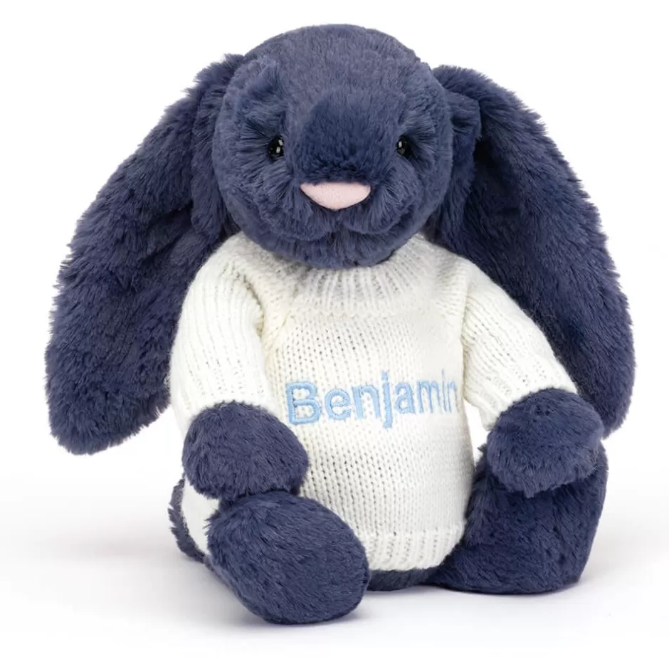 Jellycat Personalised Jumpers | Bashful Bunnies<Bashful Navy Bunny With Personalised Cream Jumper