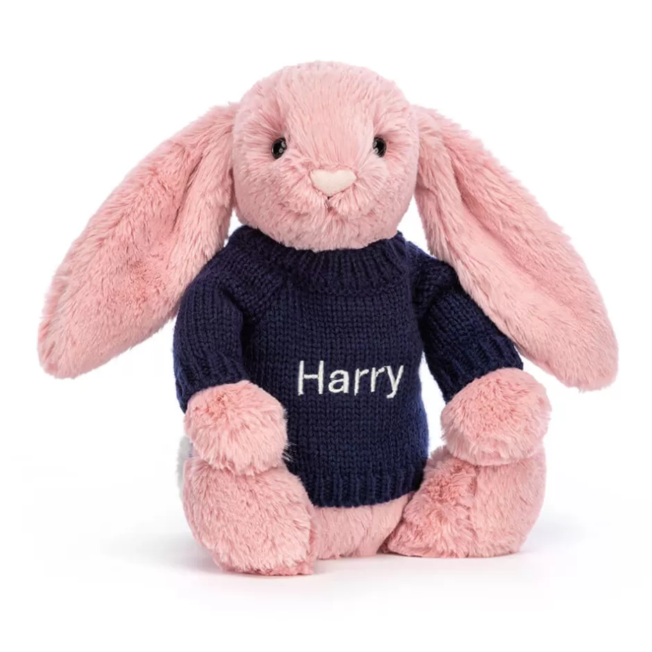 Jellycat Personalised Jumpers | Bashful Bunnies<Bashful Petal Bunny With Personalised Navy Jumper