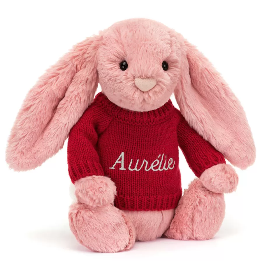 Jellycat Personalised Jumpers | Bashful Bunnies<Bashful Petal Bunny With Personalised Red Jumper