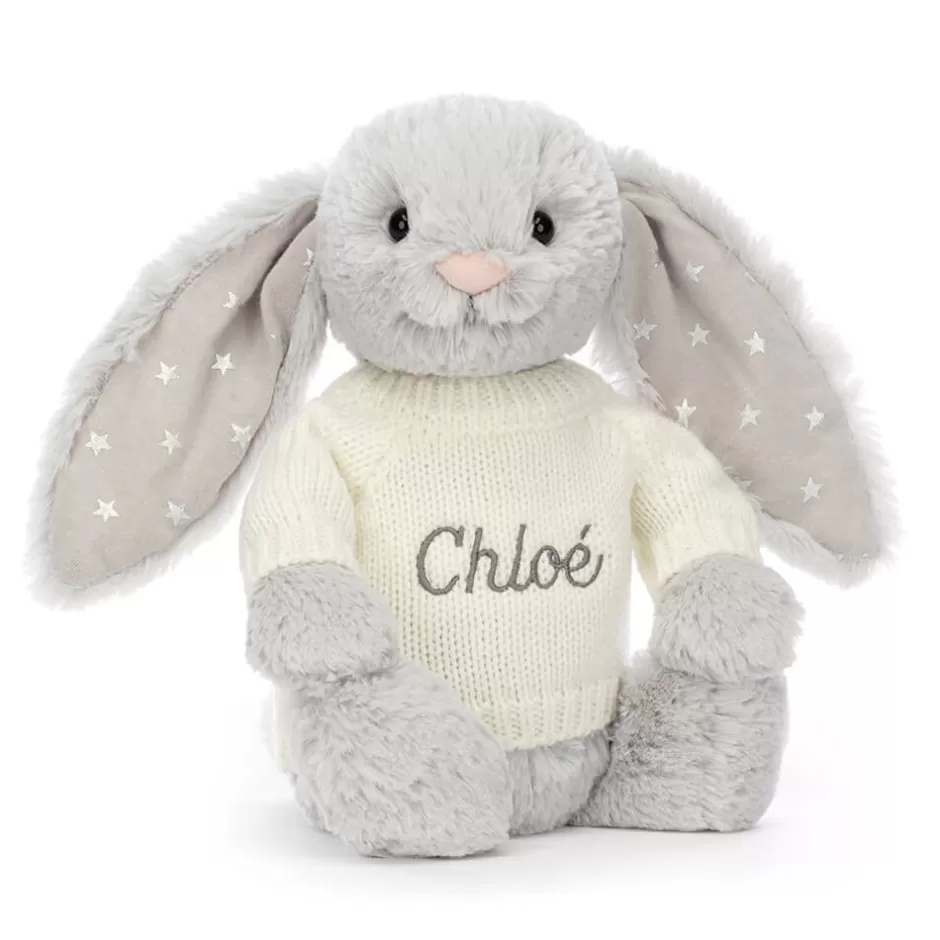 Jellycat Personalised Jumpers | Bashful Bunnies<Bashful Shimmer Bunny With Personalised Cream Jumper