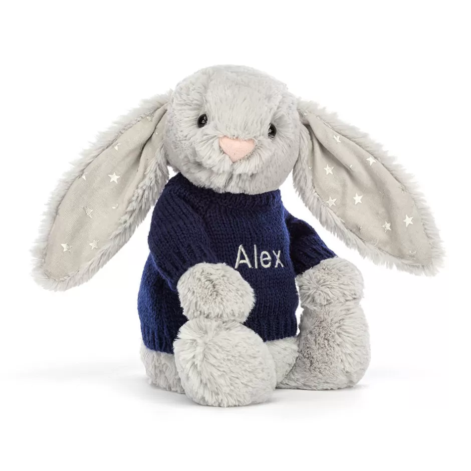 Jellycat Personalised Jumpers | Bashful Bunnies<Bashful Shimmer Bunny With Personalised Navy Jumper