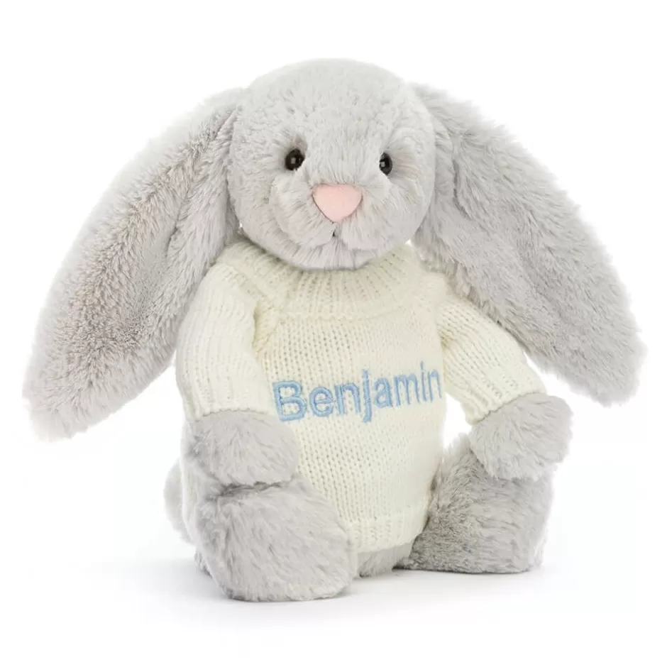 Jellycat Personalised Baby | Personalised Jumpers<Bashful Silver Bunny With Personalised Cream Jumper