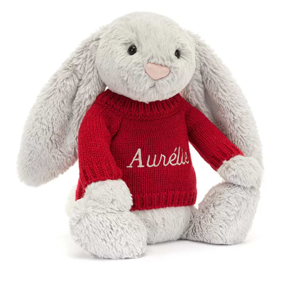 Jellycat Personalised Baby | Personalised Jumpers<Bashful Silver Bunny With Personalised Red Jumper