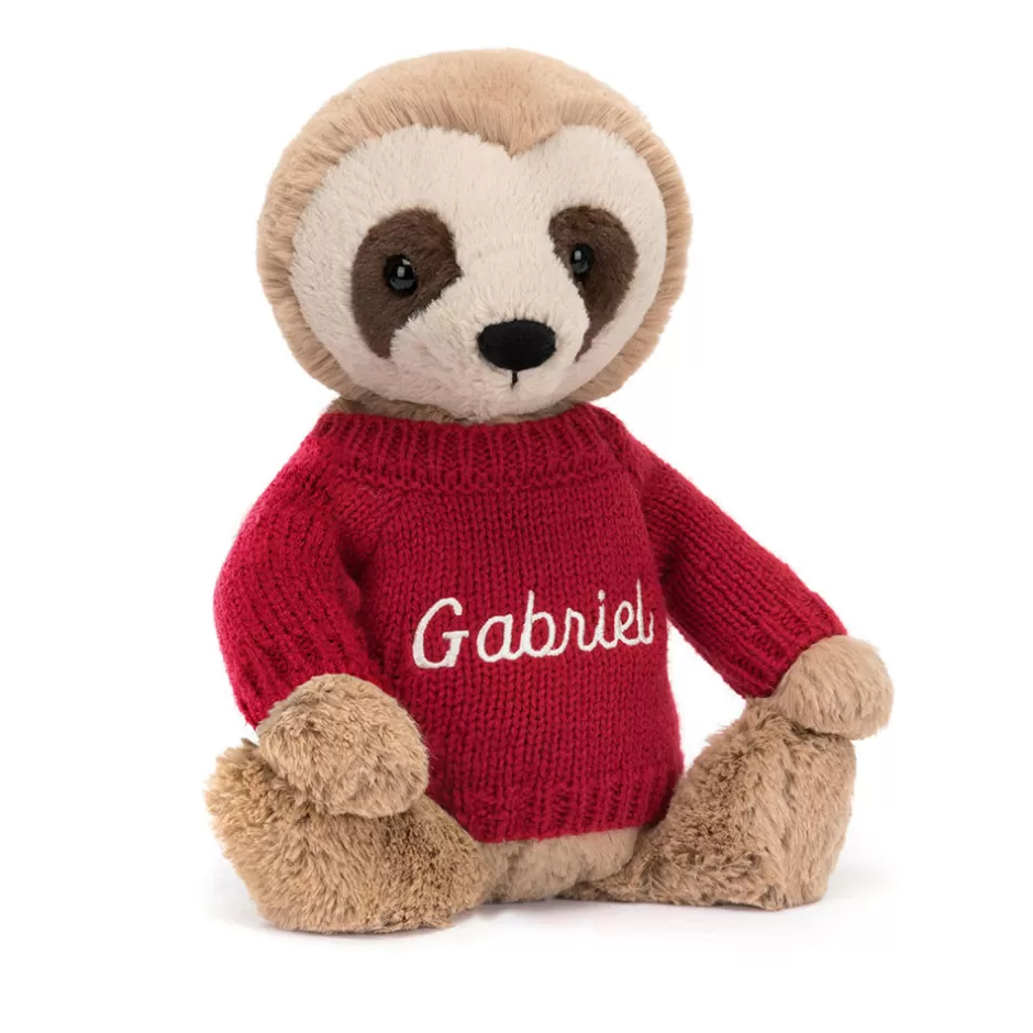 Jellycat Personalised Jumpers<Bashful Sloth With Personalised Red Jumper