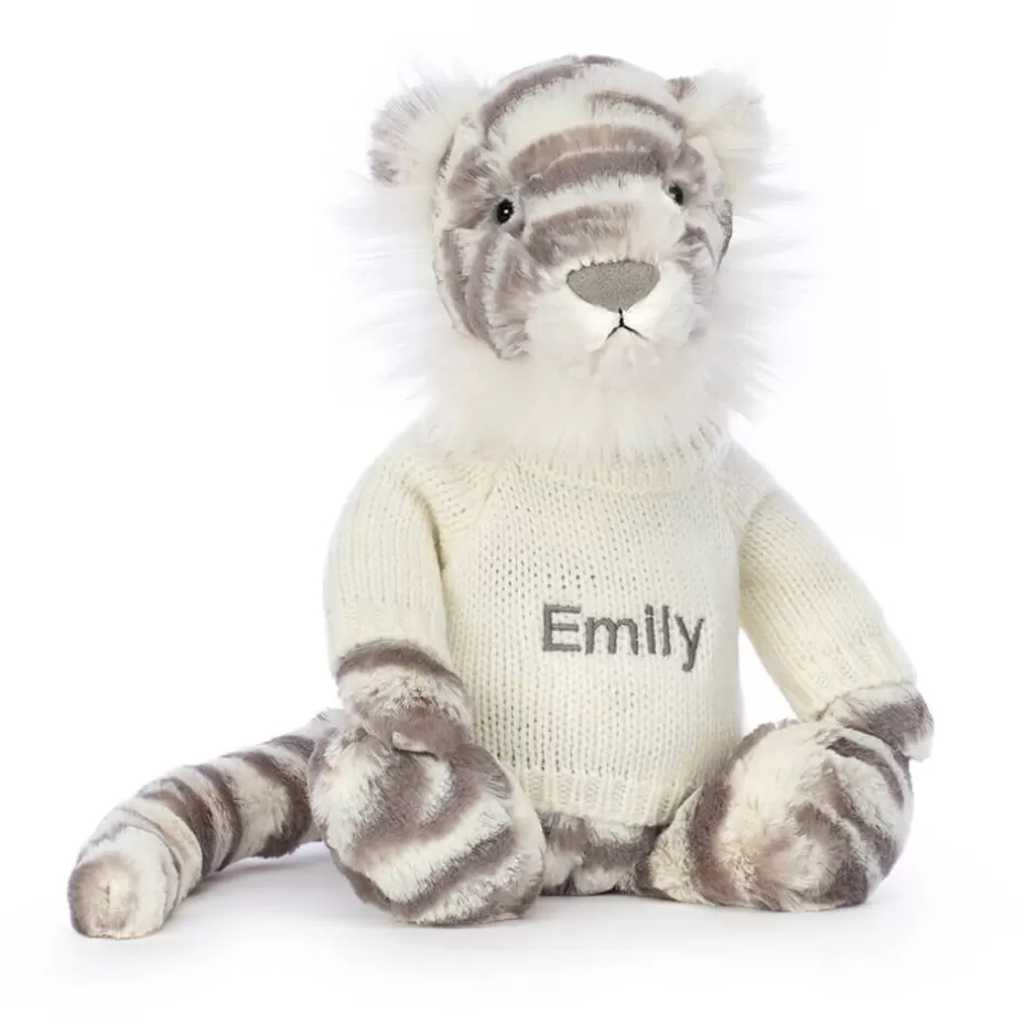 Jellycat Personalised Jumpers<Bashful Snow Tiger With Personalised Cream Jumper