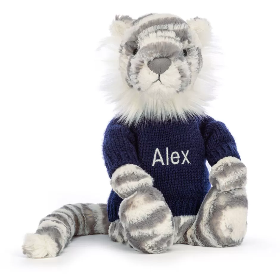 Jellycat Personalised Jumpers<Bashful Snow Tiger With Personalised Navy Jumper