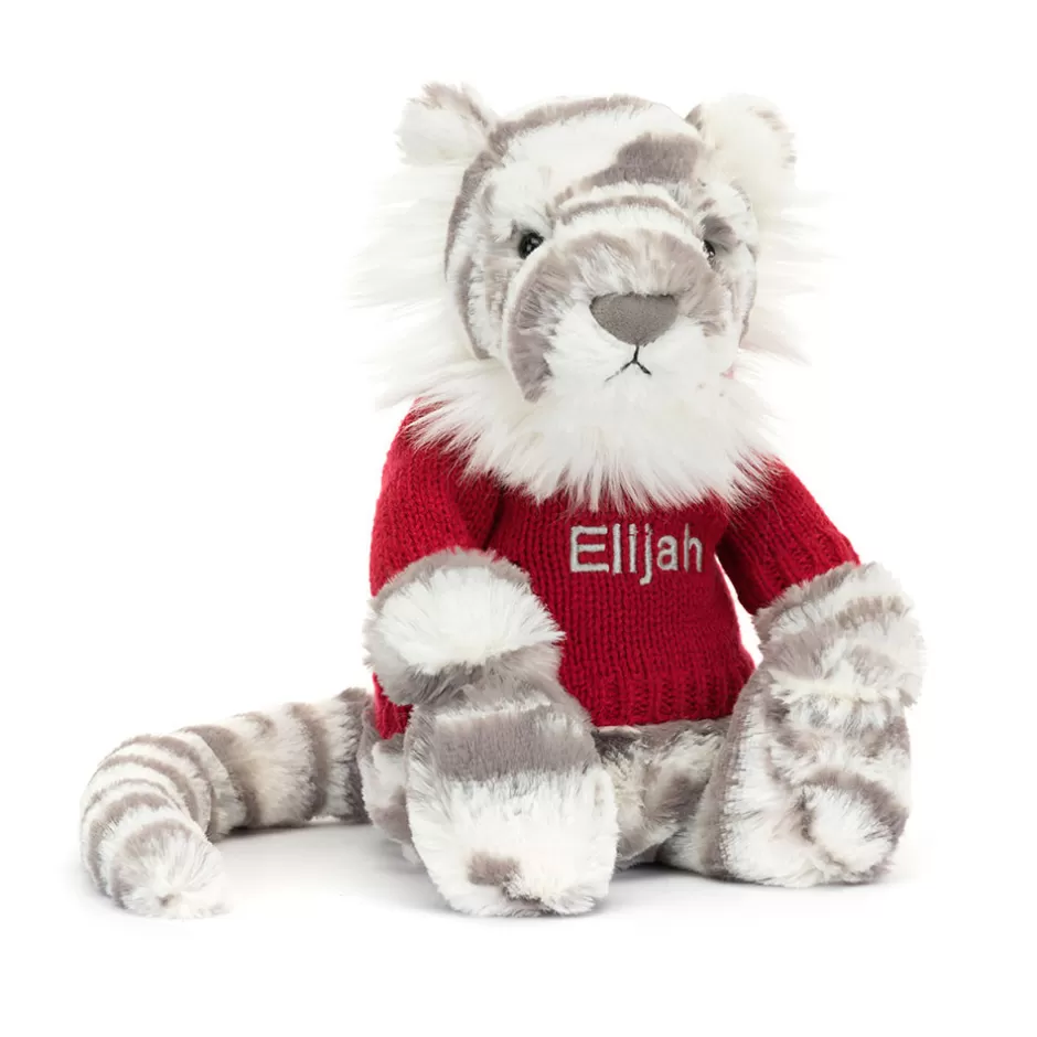 Jellycat Personalised Jumpers<Bashful Snow Tiger With Personalised Red Jumper