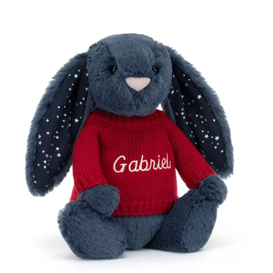 Jellycat Personalised Jumpers | Bashful Bunnies<Bashful Stardust Bunny With Personalised Red Jumper