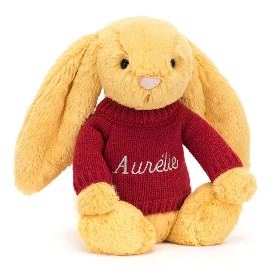 Jellycat Personalised Jumpers | Bashful Bunnies<Bashful Sunshine Bunny With Personalised Red Jumper