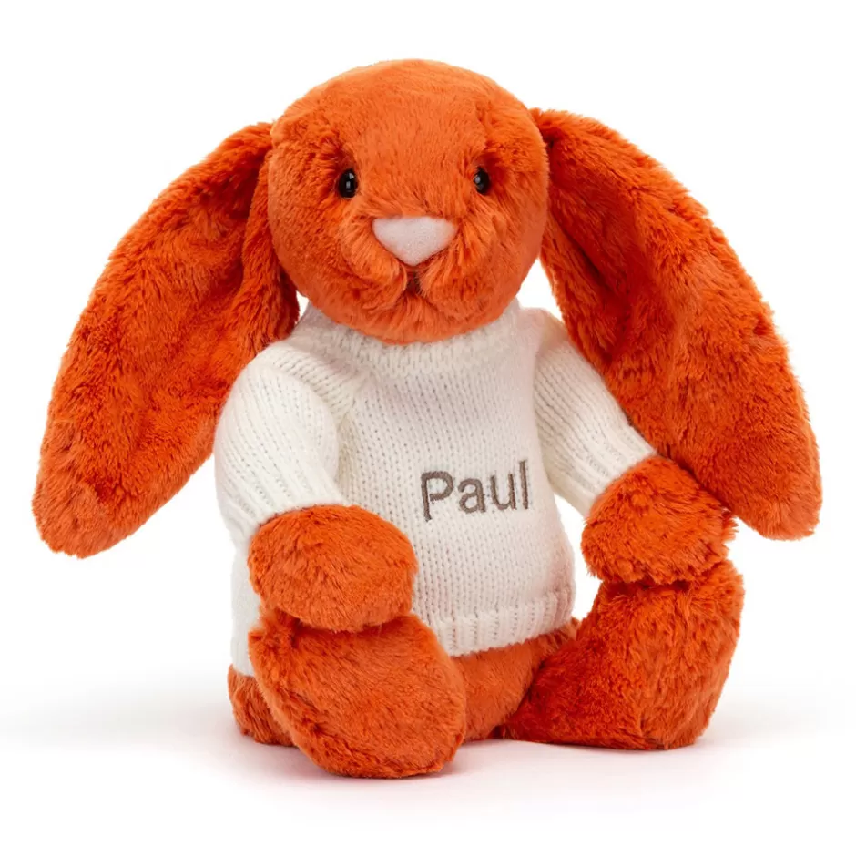 Jellycat Personalised Jumpers | Bashful Bunnies<Bashful Tangerine Bunny With Personalised Cream Jumper