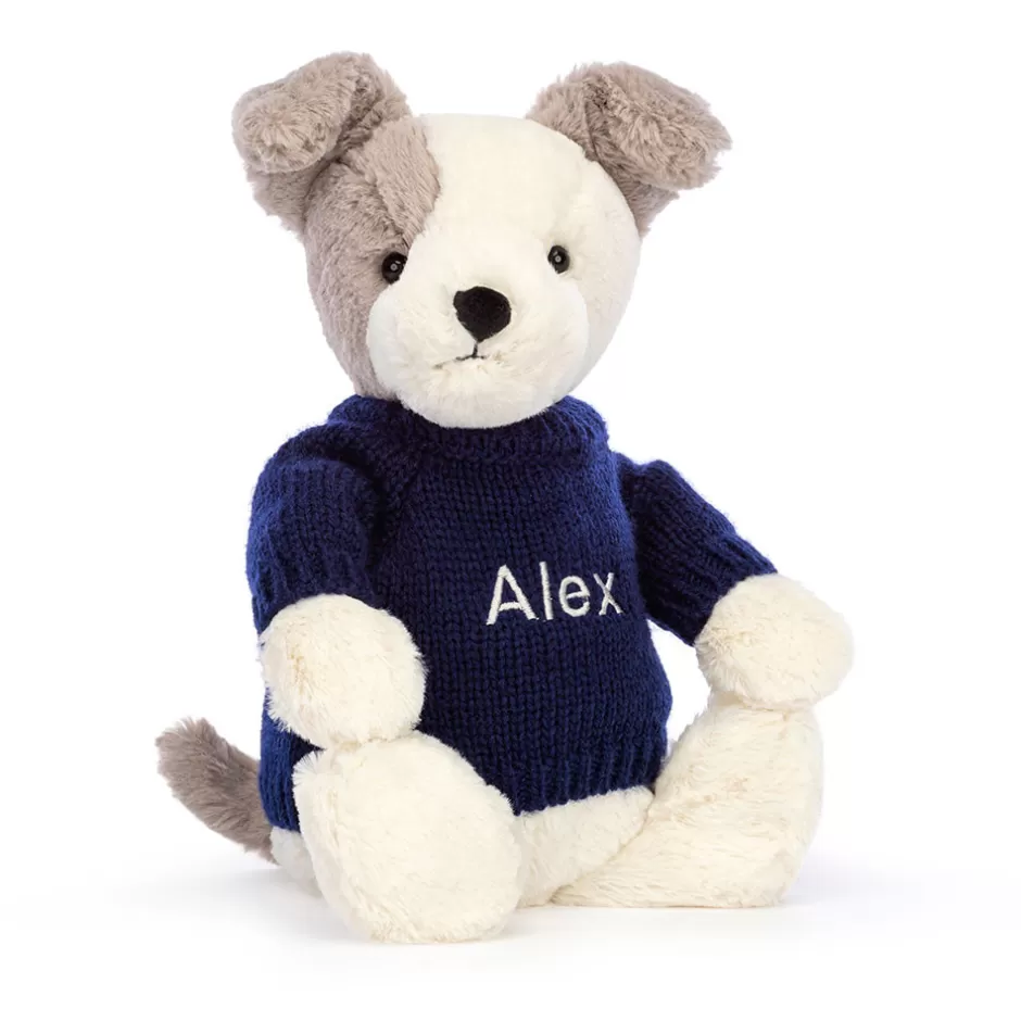 Jellycat Personalised Jumpers<Bashful Terrier With Personalised Navy Jumper