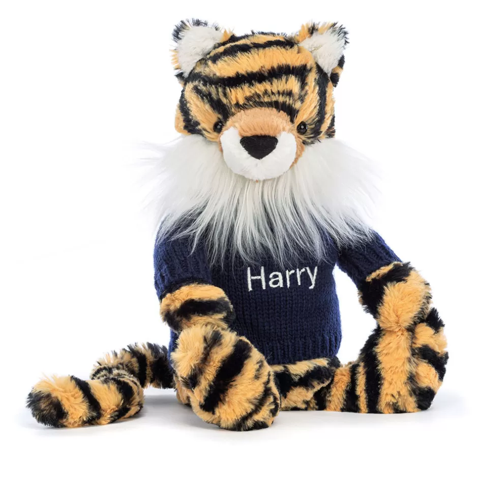 Jellycat Personalised Jumpers<Bashful Tiger With Personalised Navy Jumper