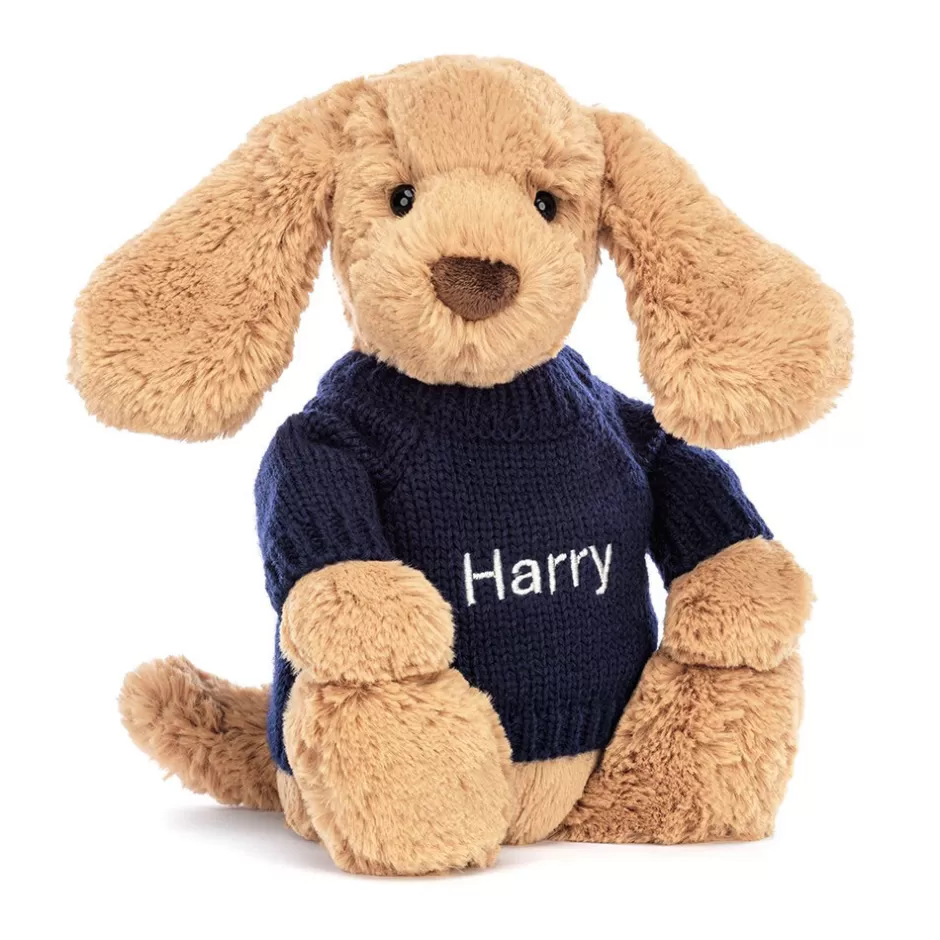 Jellycat Personalised Jumpers<Bashful Toffee Puppy With Personalised Navy Jumper