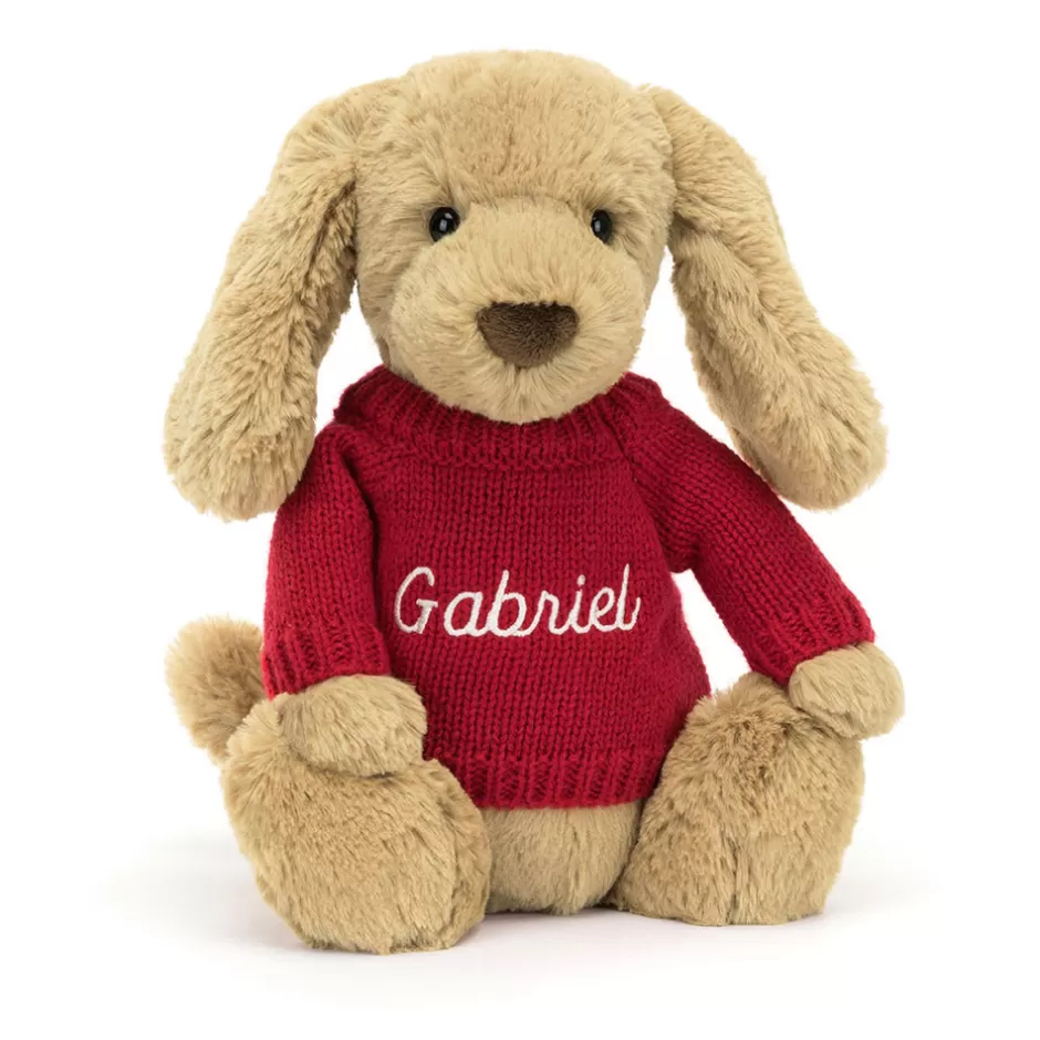 Jellycat Personalised Jumpers<Bashful Toffee Puppy With Personalised Red Jumper