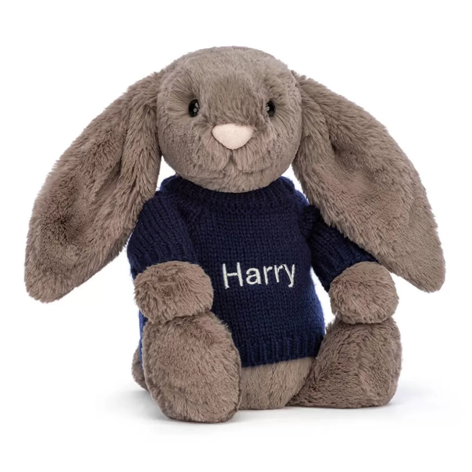 Jellycat Personalised Jumpers | Bashful Bunnies<Bashful Truffle Bunny With Personalised Navy Jumper