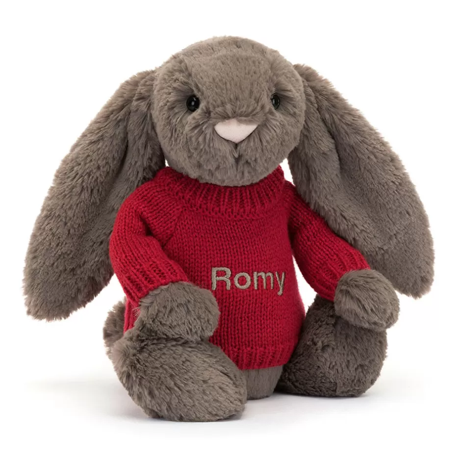 Jellycat Personalised Jumpers | Bashful Bunnies<Bashful Truffle Bunny With Personalised Red Jumper