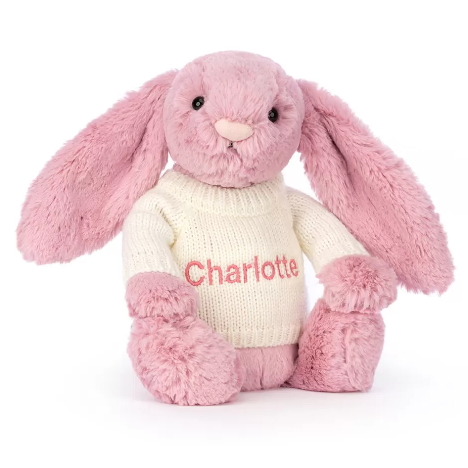 Jellycat Personalised Jumpers | Bashful Bunnies<Bashful Tulip Pink Bunny With Personalised Cream Jumper