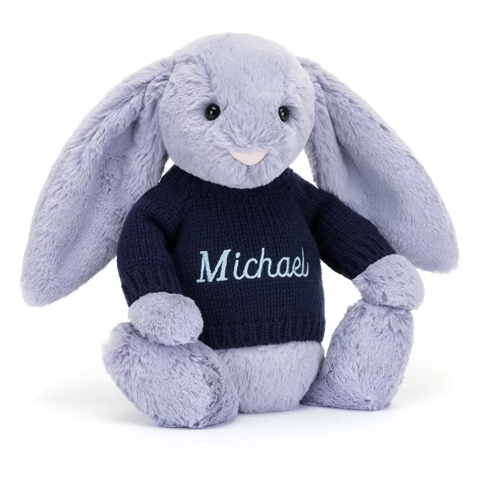 Jellycat Personalised Jumpers | Bashful Bunnies<Bashful Viola Bunny With Personalised Navy Jumper