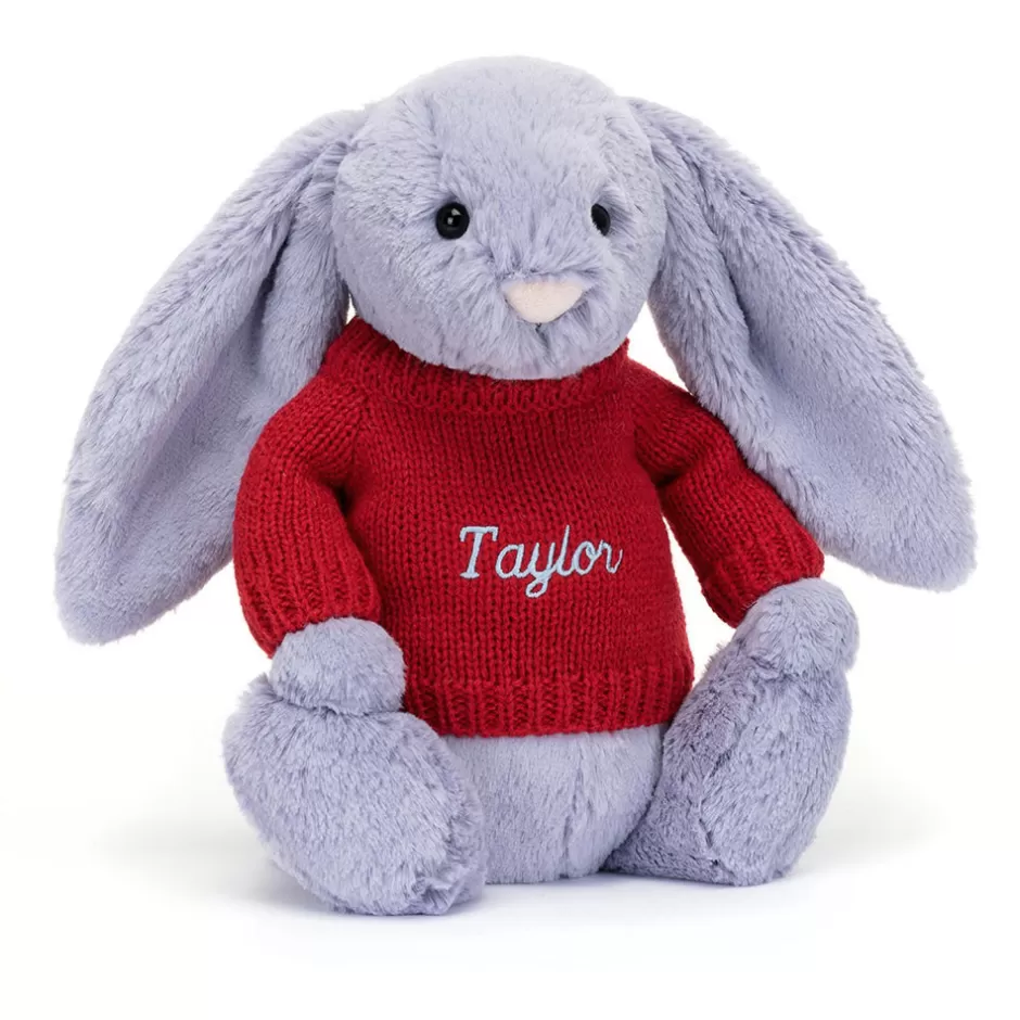 Jellycat Personalised Jumpers | Bashful Bunnies<Bashful Viola Bunny With Personalised Red Jumper