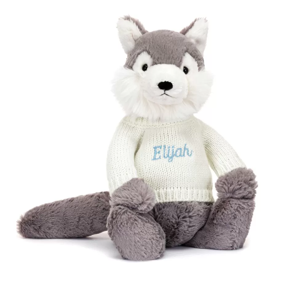 Jellycat Personalised Jumpers<Bashful Wolf With Personalised Cream Jumper