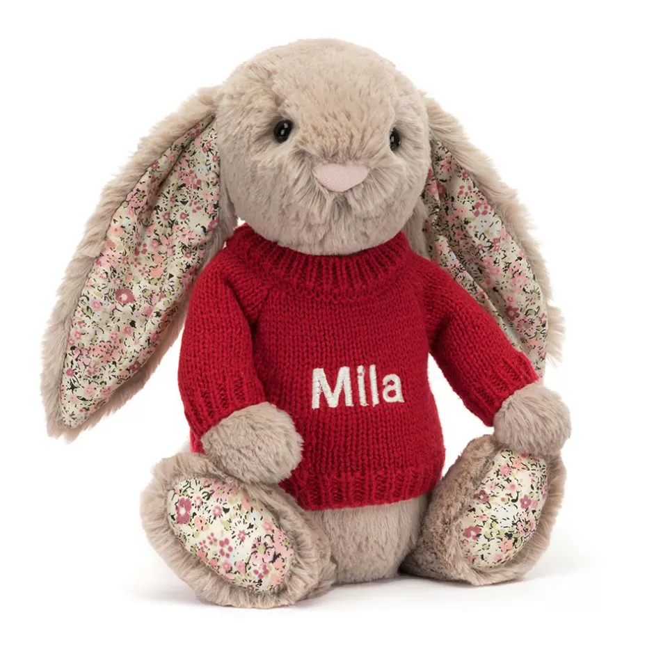 Jellycat Personalised Jumpers | Wedding & Anniversary<Blossom Bea Beige Bunny With Personalised Red Jumper